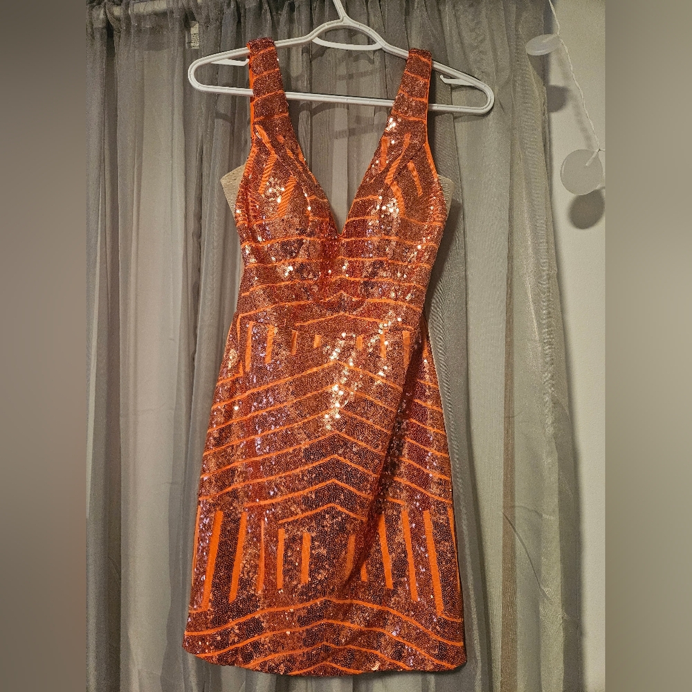 Sequin V-Neck Orange Dress